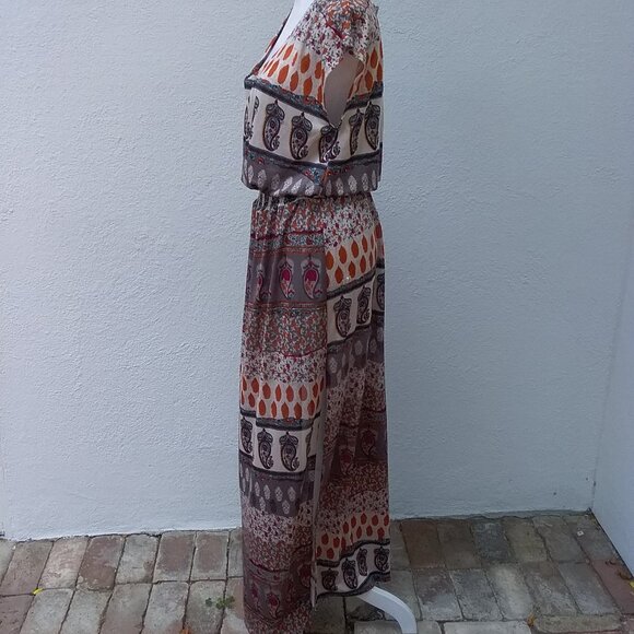 Cherish Dress Med Women's Paisley Print Knit Sleeveless Side Slits Elastic Waist - Picture 4 of 6